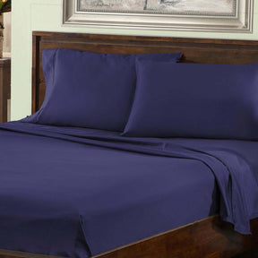  Superior Premium Plush Solid Deep Pocket Cotton Blend Bed Sheet Set - Navy Blue