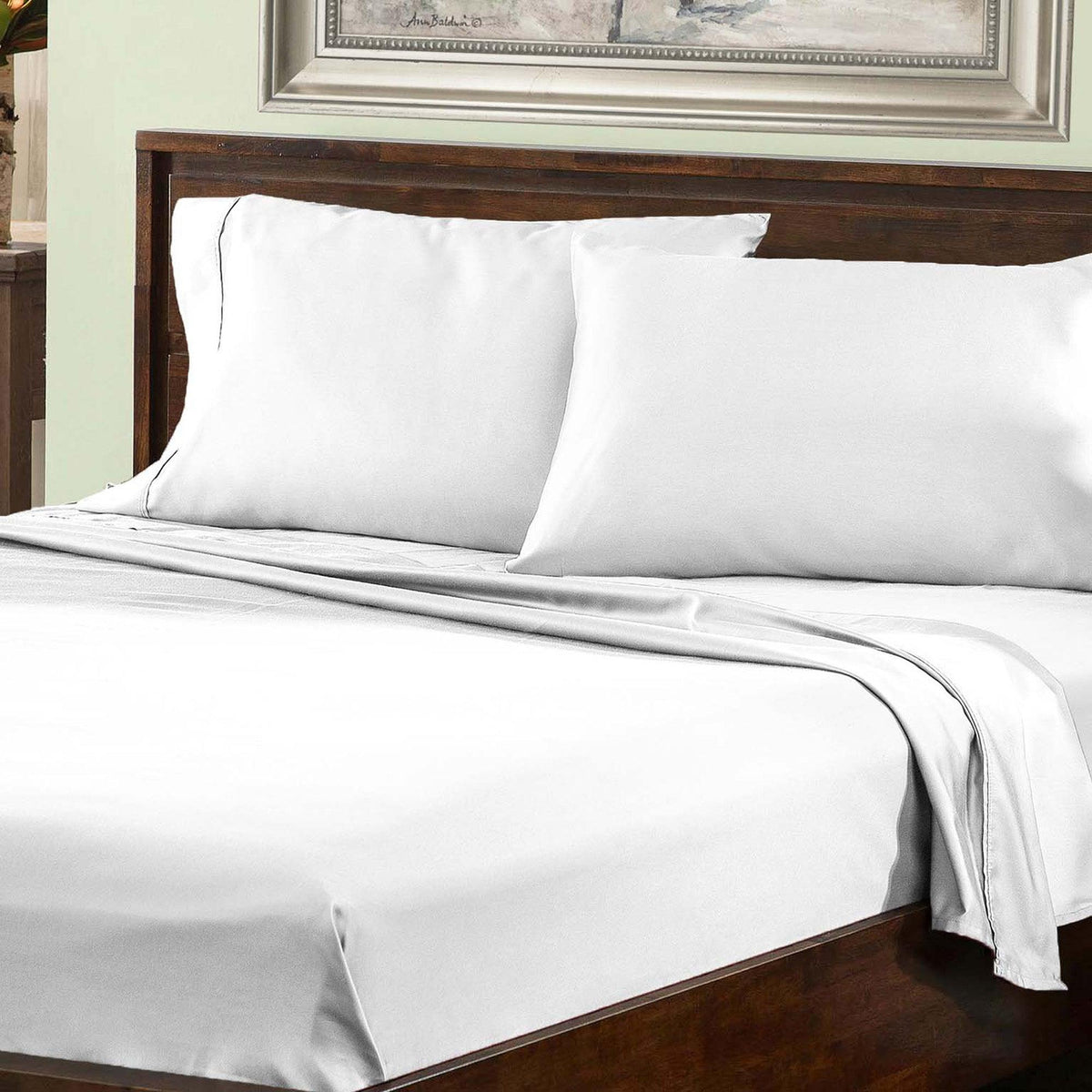  Superior Premium Plush Solid Deep Pocket Cotton Blend Bed Sheet Set - White