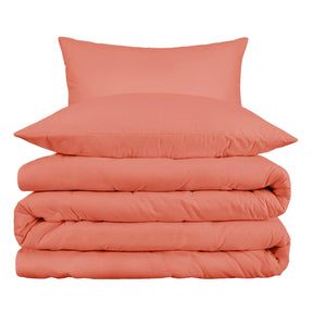 Superior Cotton Blend Solid 3 Piece Heavyweight Duvet Cover Set - Coral
