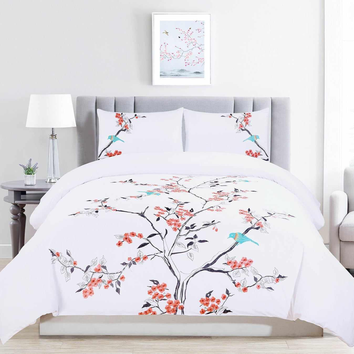 Cherry Garden Embroidered Cotton Duvet Cover Set - Duvet Cover Set by Superior