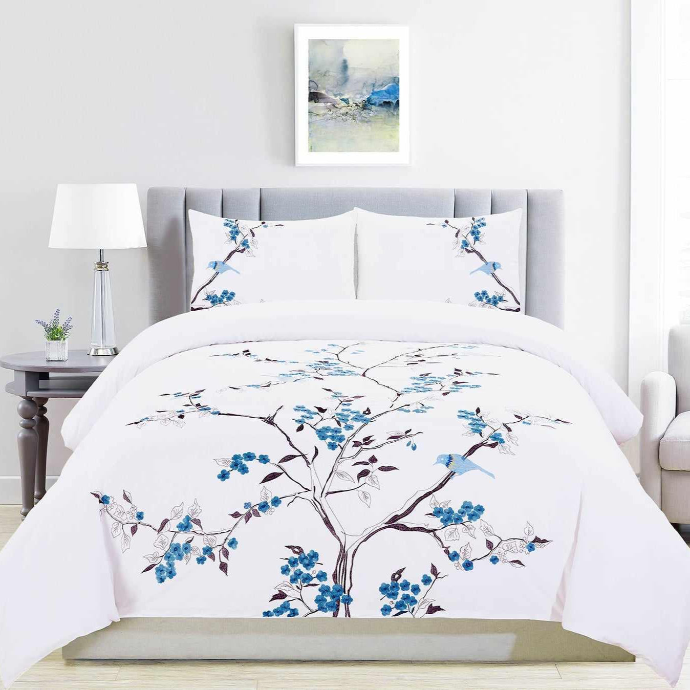 Cherry Garden Embroidered Cotton Duvet Cover Set - Duvet Cover Set by Superior