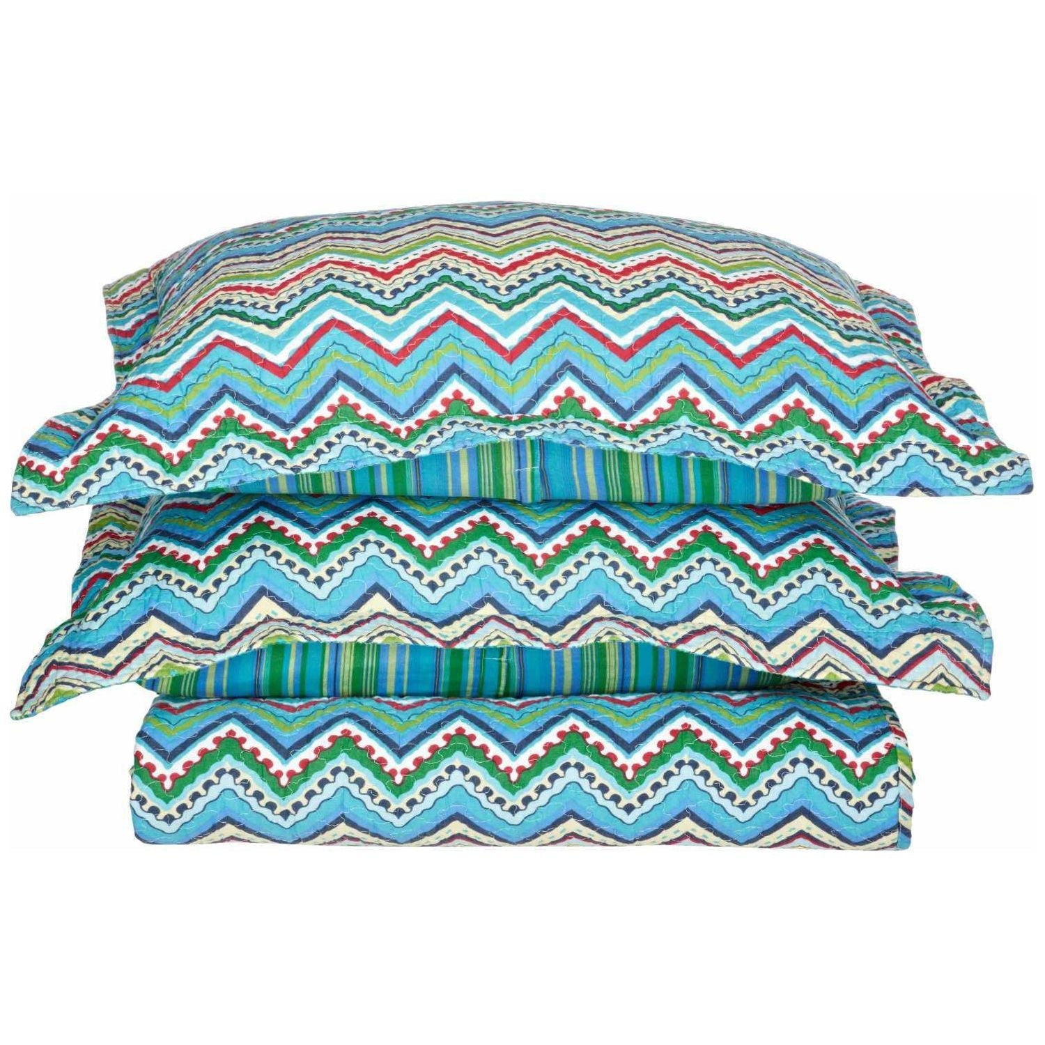 Cotton Modern Geometric Zig Zag Reversible Quilt and Sham Set - Quilt Set by Superior Brand