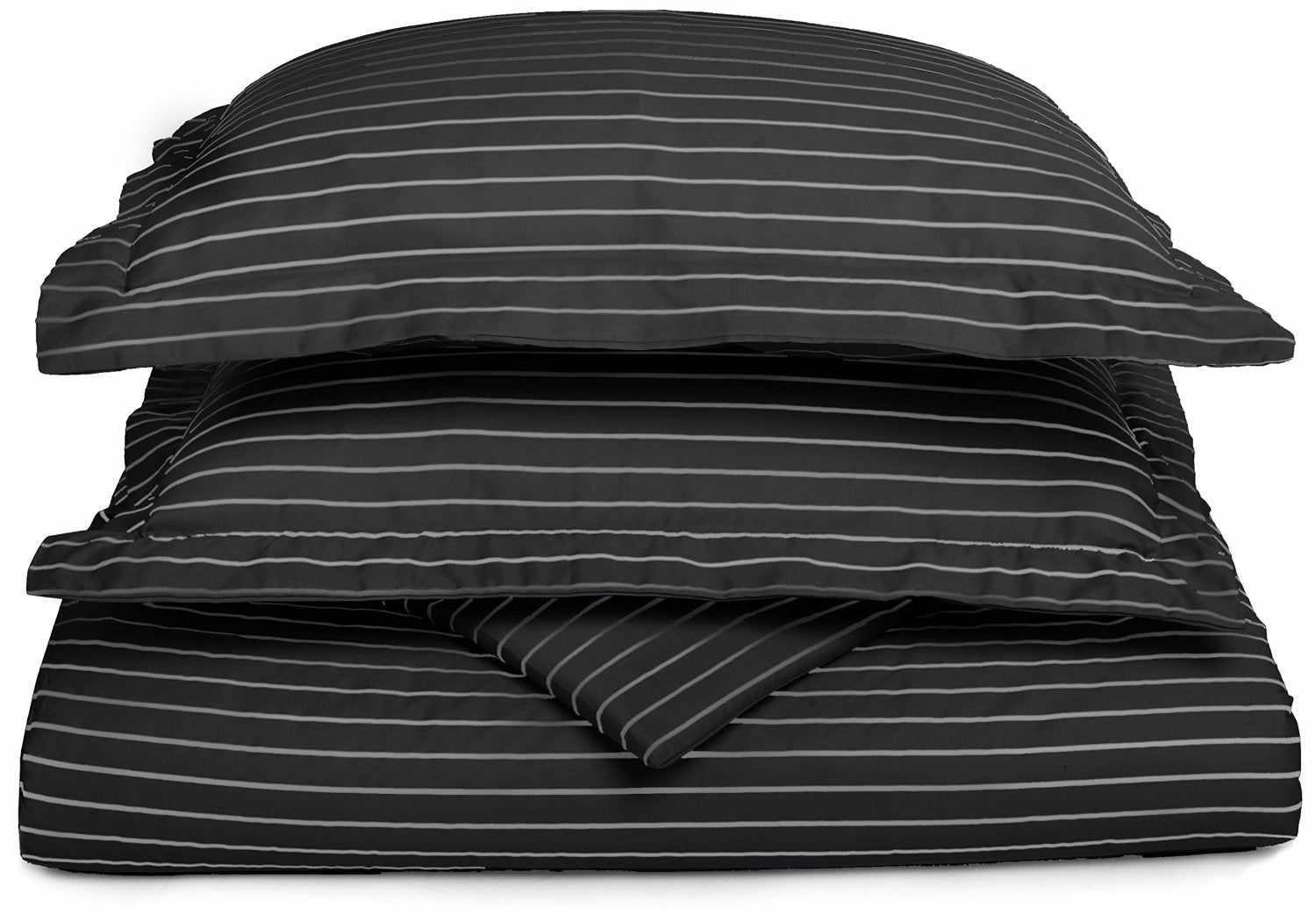 Superior Cotton and Polyester Blend Bahama Stripe Duvet Cover Set - Black