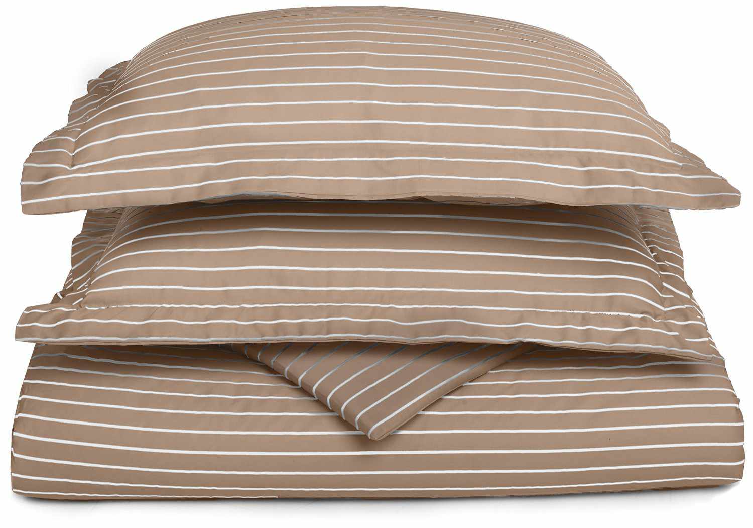 Superior Cotton and Polyester Blend Bahama Stripe Duvet Cover Set - Taupe