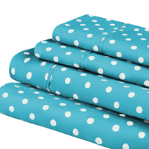 Superior Cotton Blend Polka Dot Luxury Deep Pocket Retro Bed Sheet Set - Aqua