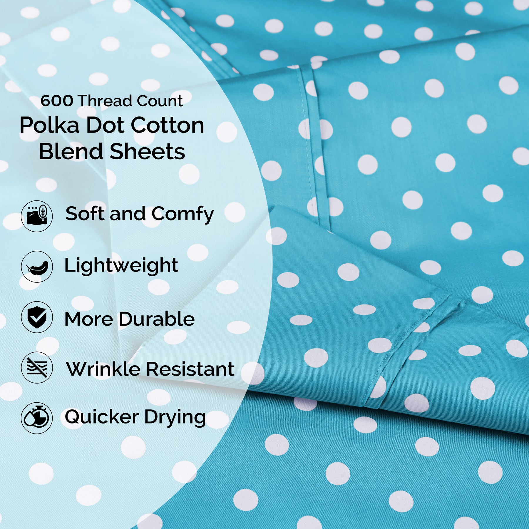 600 Thread Count Cotton Blend Polka Dot Luxury Deep Pocket Retro Bed Sheet Set - Aqua