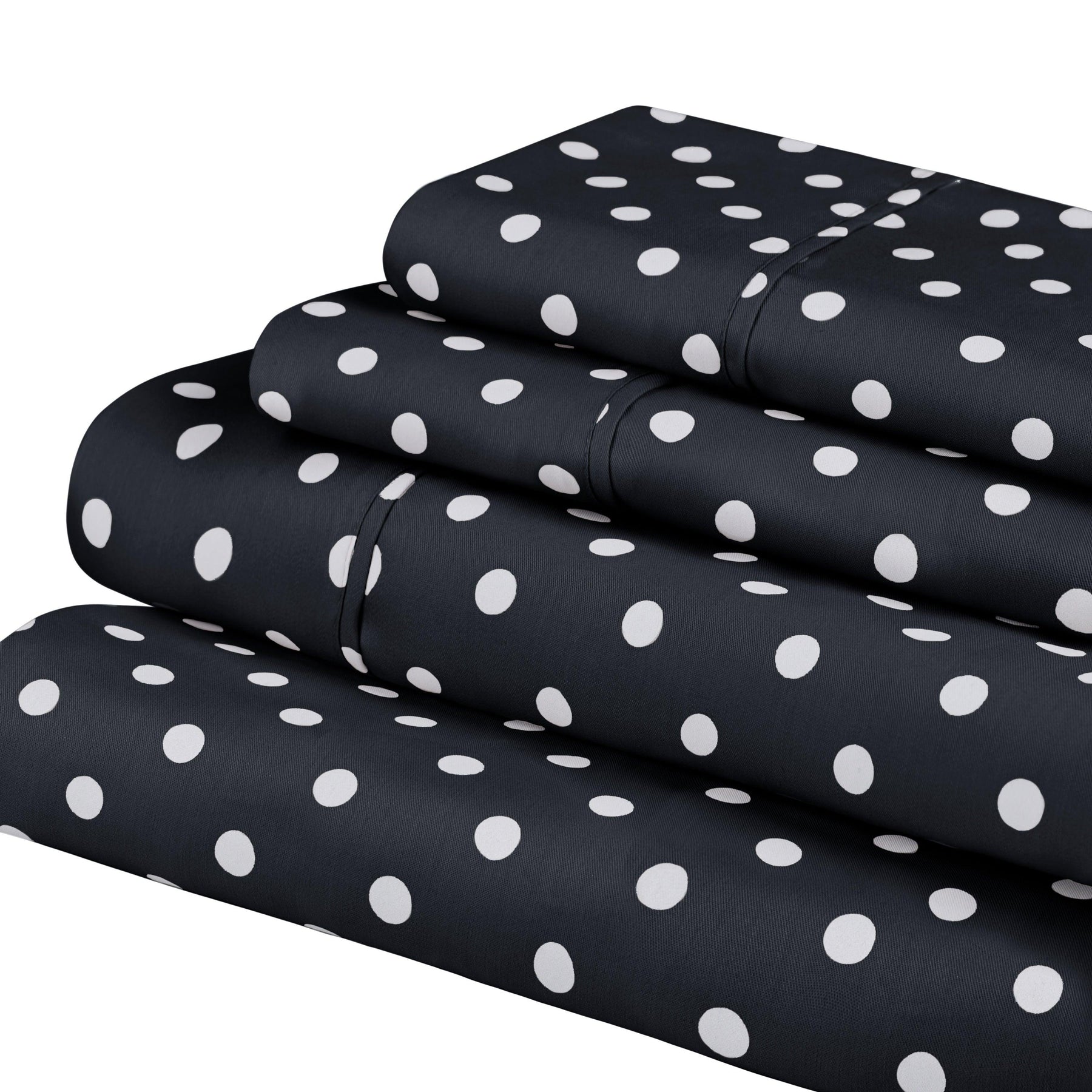 Superior Cotton Blend Polka Dot Luxury Deep Pocket Retro Bed Sheet Set - Black 