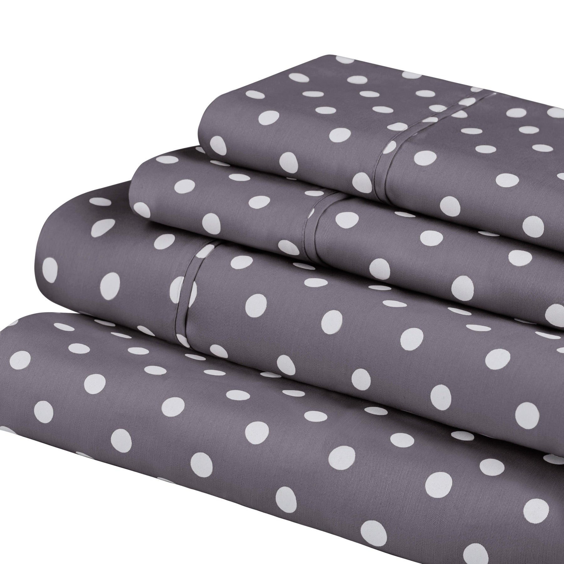 Superior Cotton Blend Polka Dot Luxury Deep Pocket Retro Bed Sheet Set - Grey
