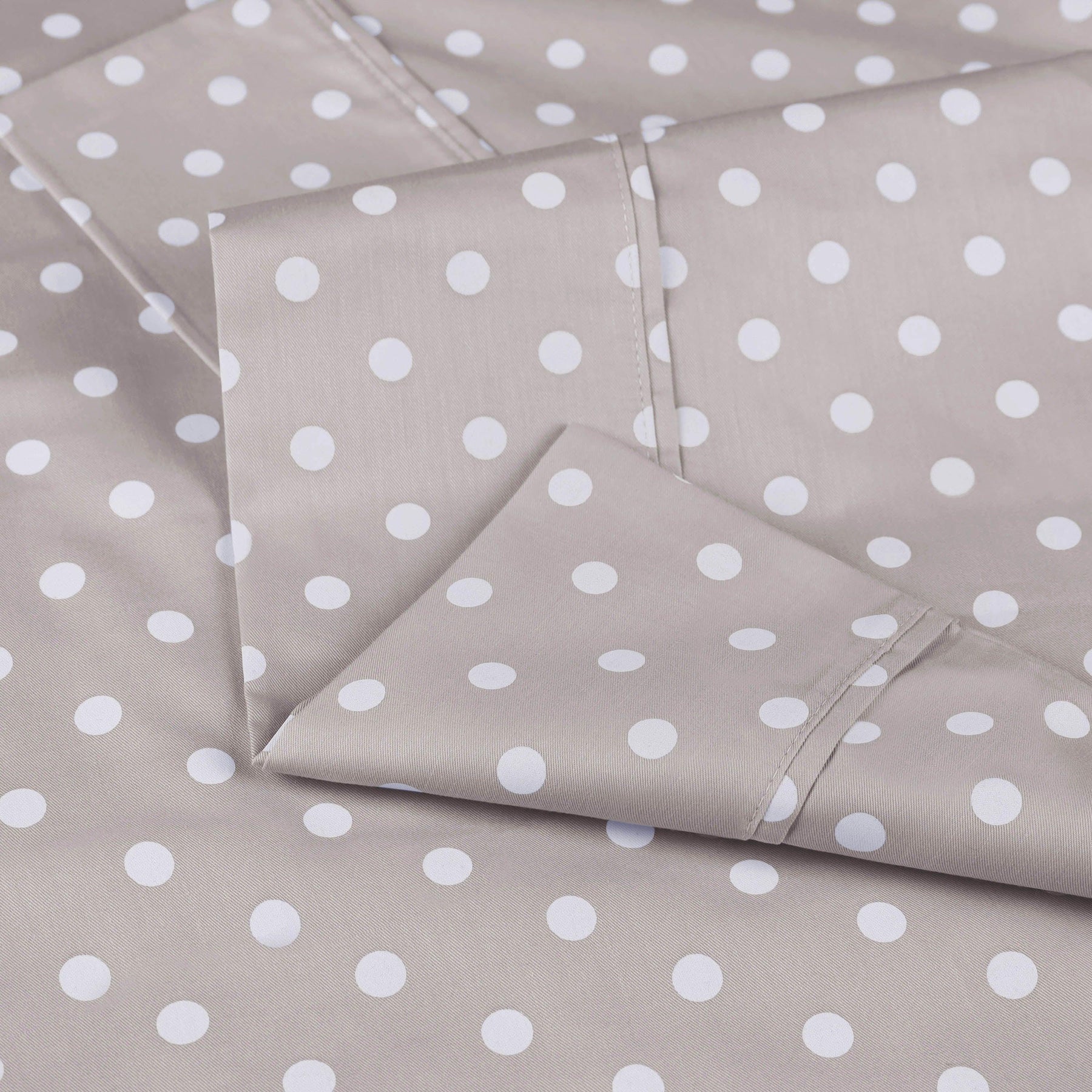 600 Thread Count Cotton Blend Polka Dot Luxury Deep Pocket Retro Bed Sheet Set - Light Grey