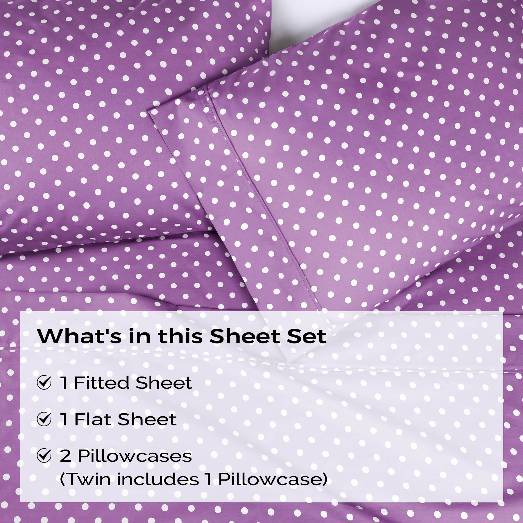 600 Thread Count Cotton Blend Polka Dot Luxury Deep Pocket Retro Bed Sheet Set - Lilac