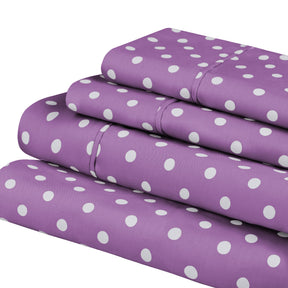 Superior Cotton Blend Polka Dot Luxury Deep Pocket Retro Bed Sheet Set - Lilac