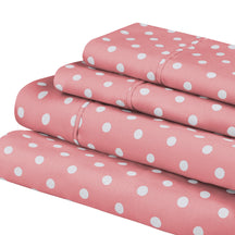 Superior Cotton Blend Polka Dot Luxury Deep Pocket Retro Bed Sheet Set - Pink