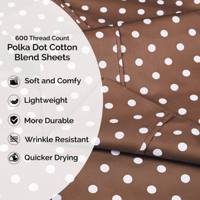 600 Thread Count Cotton Blend Polka Dot Luxury Deep Pocket Retro Bed Sheet Set - Taupe