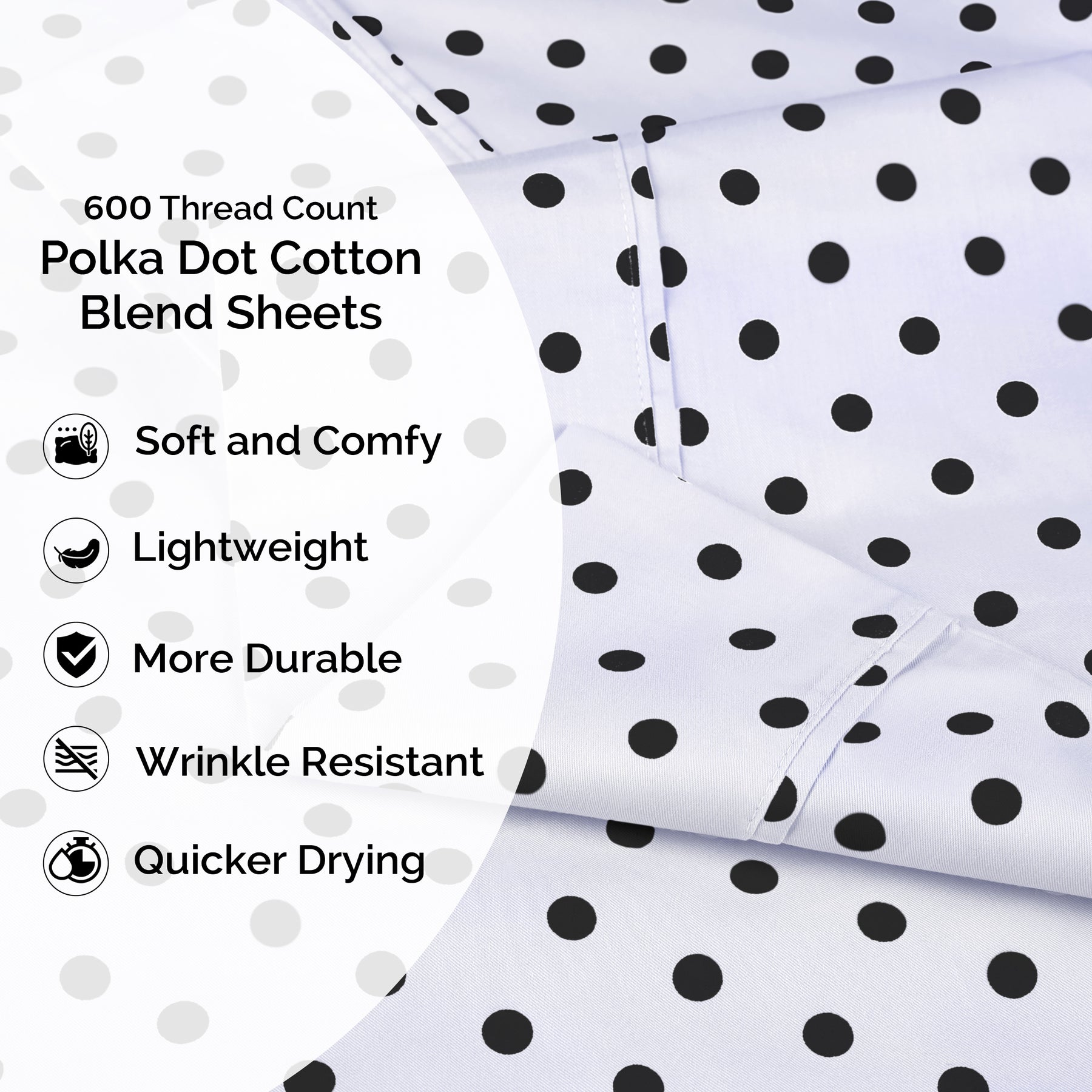 600 Thread Count Cotton Blend Polka Dot Luxury Deep Pocket Retro Bed Sheet Set - White