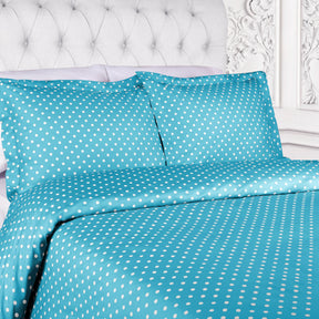 Superior Cotton Blend Polka Dot Luxury Plush Duvet Cover Set - Aqua