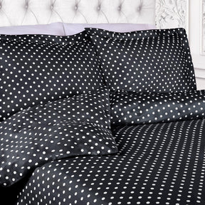 Superior Cotton Blend Polka Dot Luxury Plush Duvet Cover Set - Black