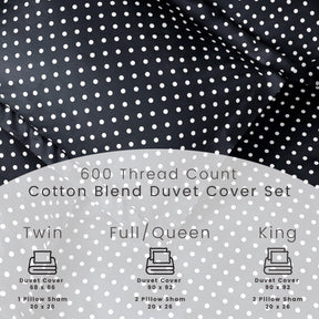 Superior Cotton Blend Polka Dot Luxury Plush Duvet Cover Set - Black