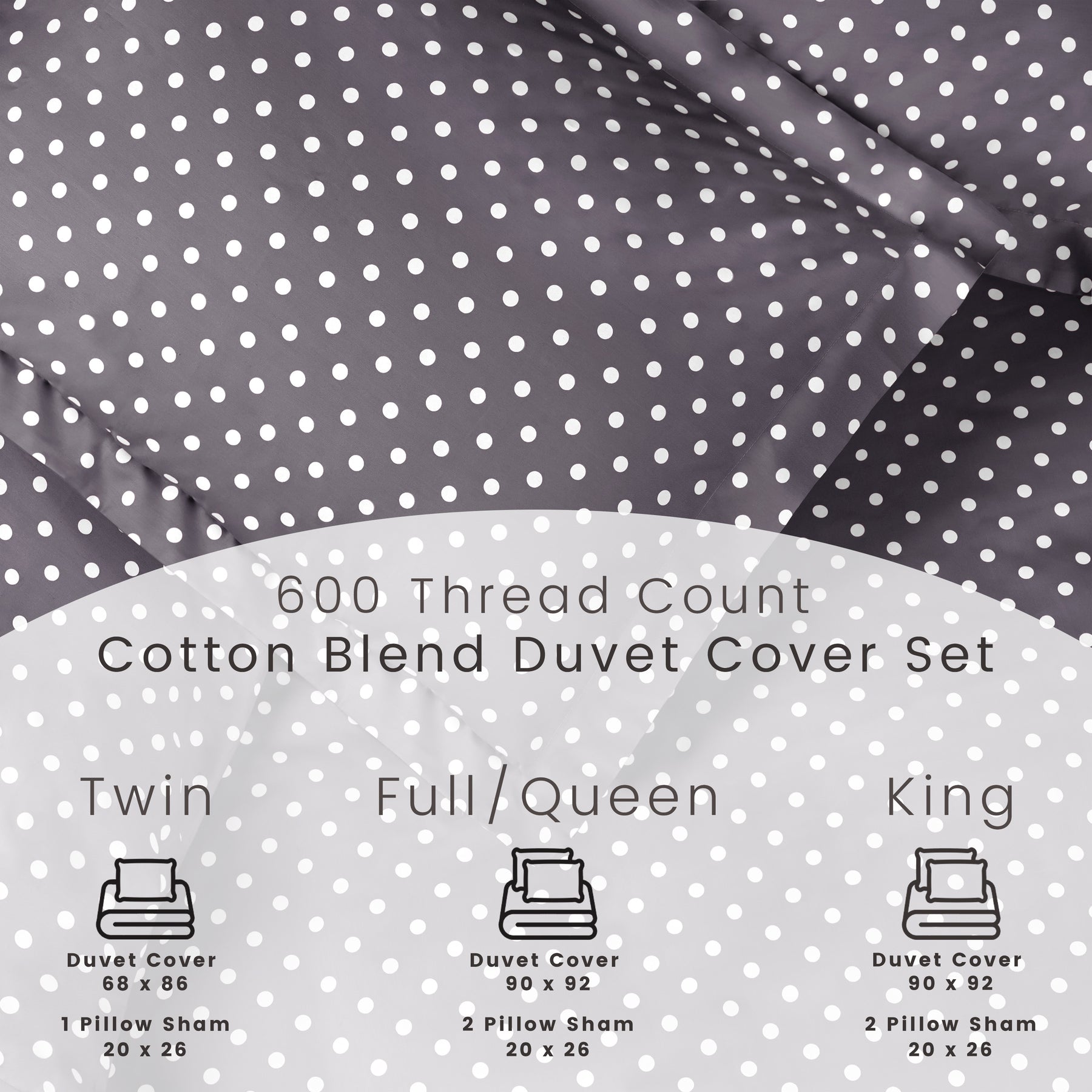 Superior Cotton Blend Polka Dot Luxury Plush Duvet Cover Set - Grey