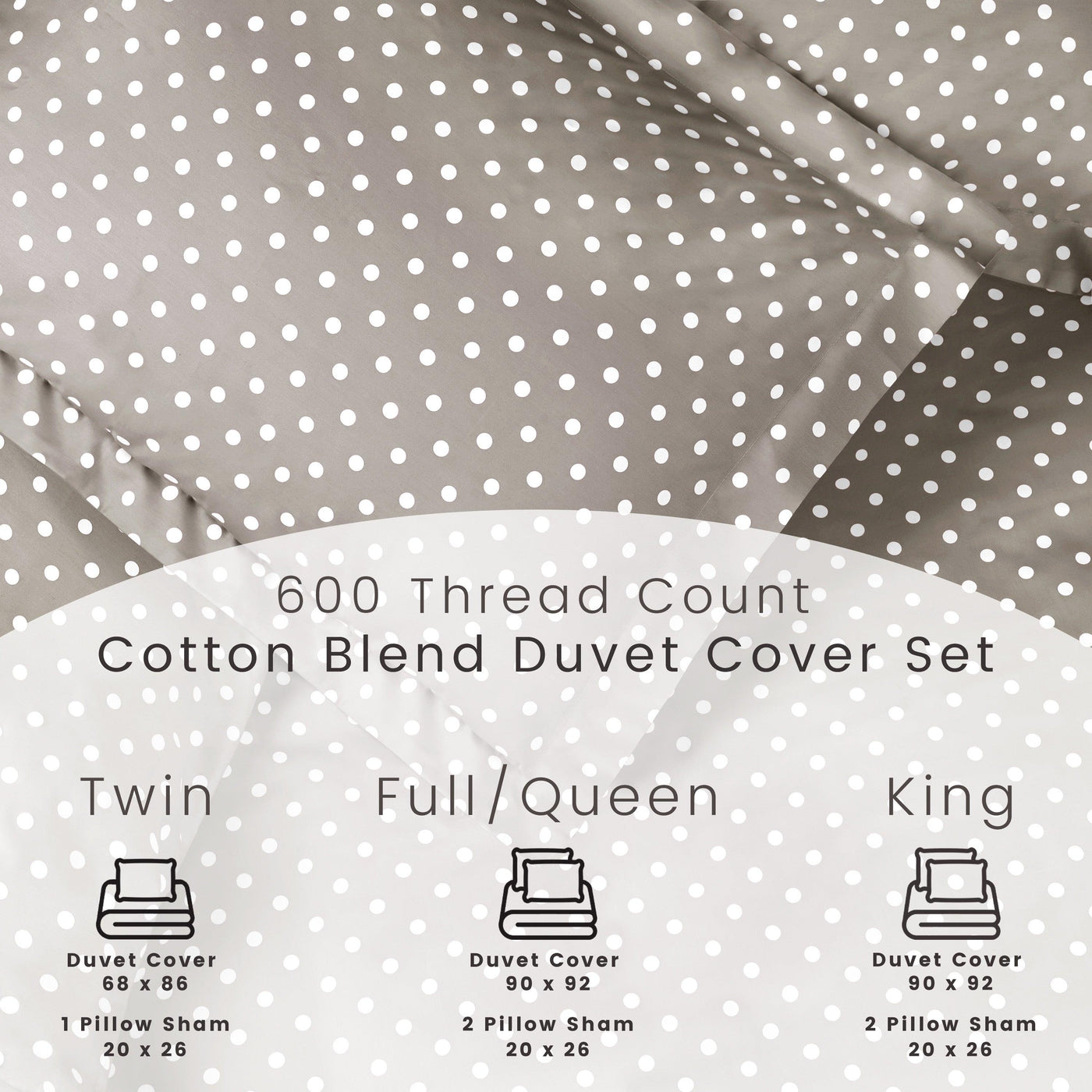 600 Thread Count Cotton Blend Polka Dot Luxury Plush Duvet Cover Set - Picture 32 of 43