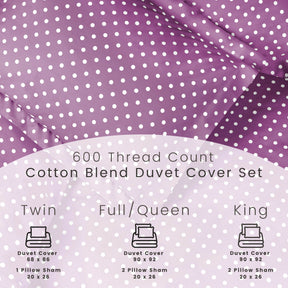 Superior Cotton Blend Polka Dot Luxury Plush Duvet Cover Set - Lilac