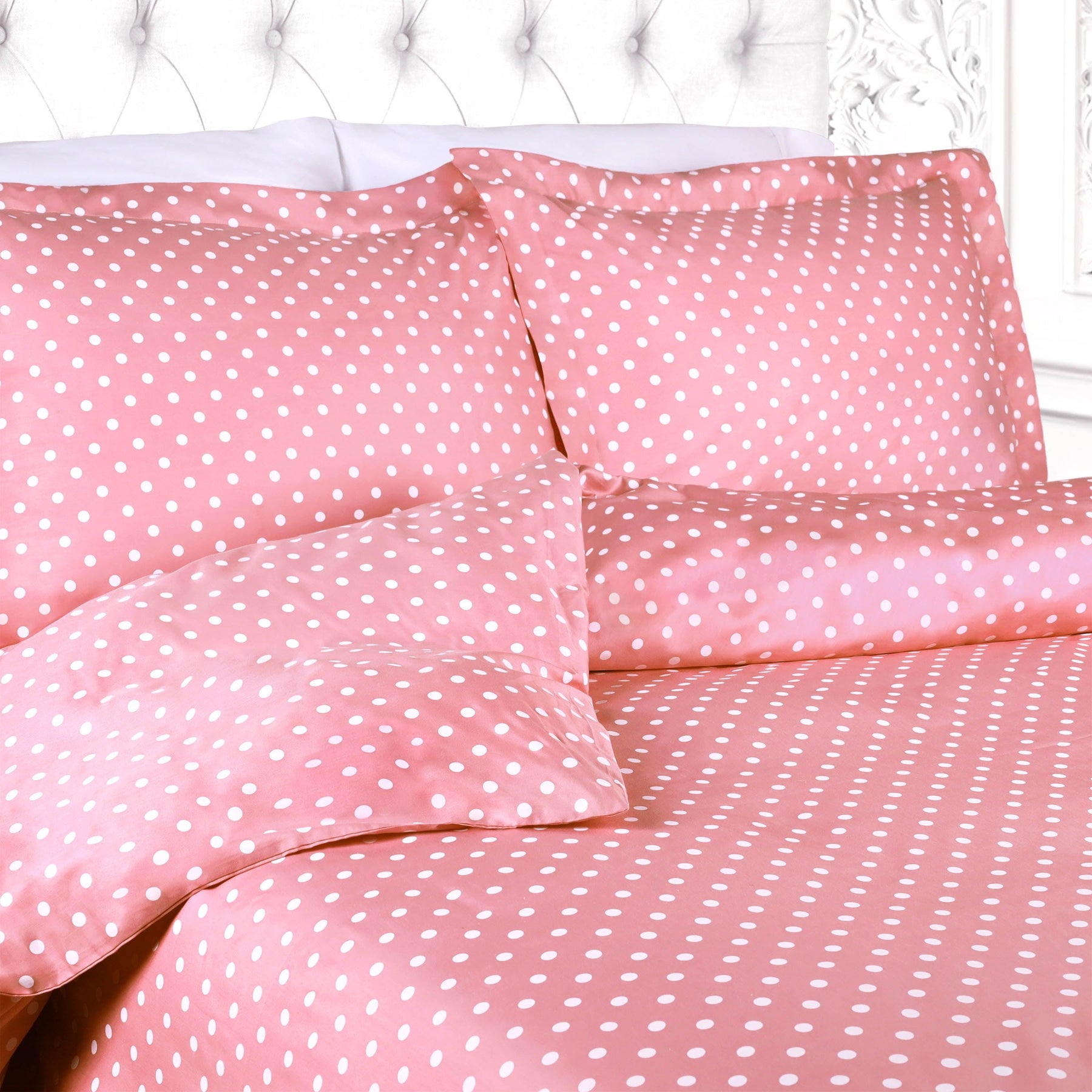 Superior Cotton Blend Polka Dot Luxury Plush Duvet Cover Set - Pink