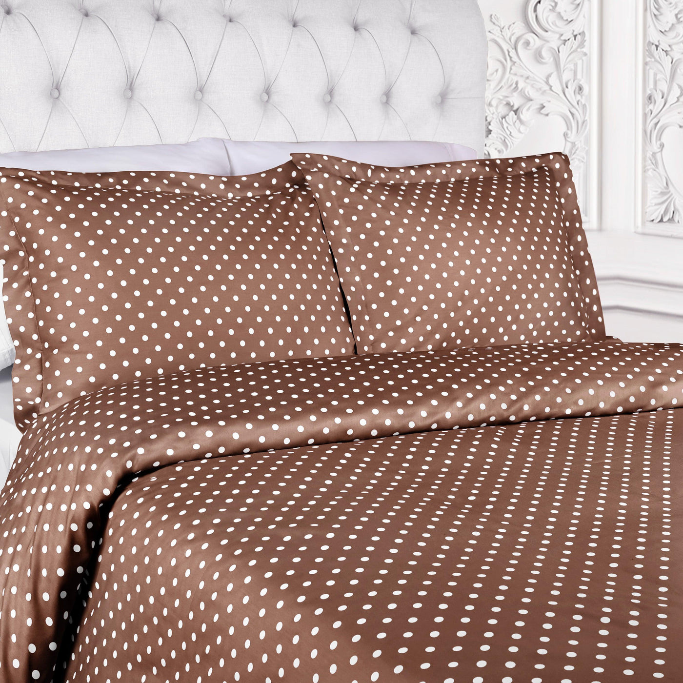 600 Thread Count Cotton Blend Polka Dot Luxury Plush Duvet Cover Set - Picture 34 of 43