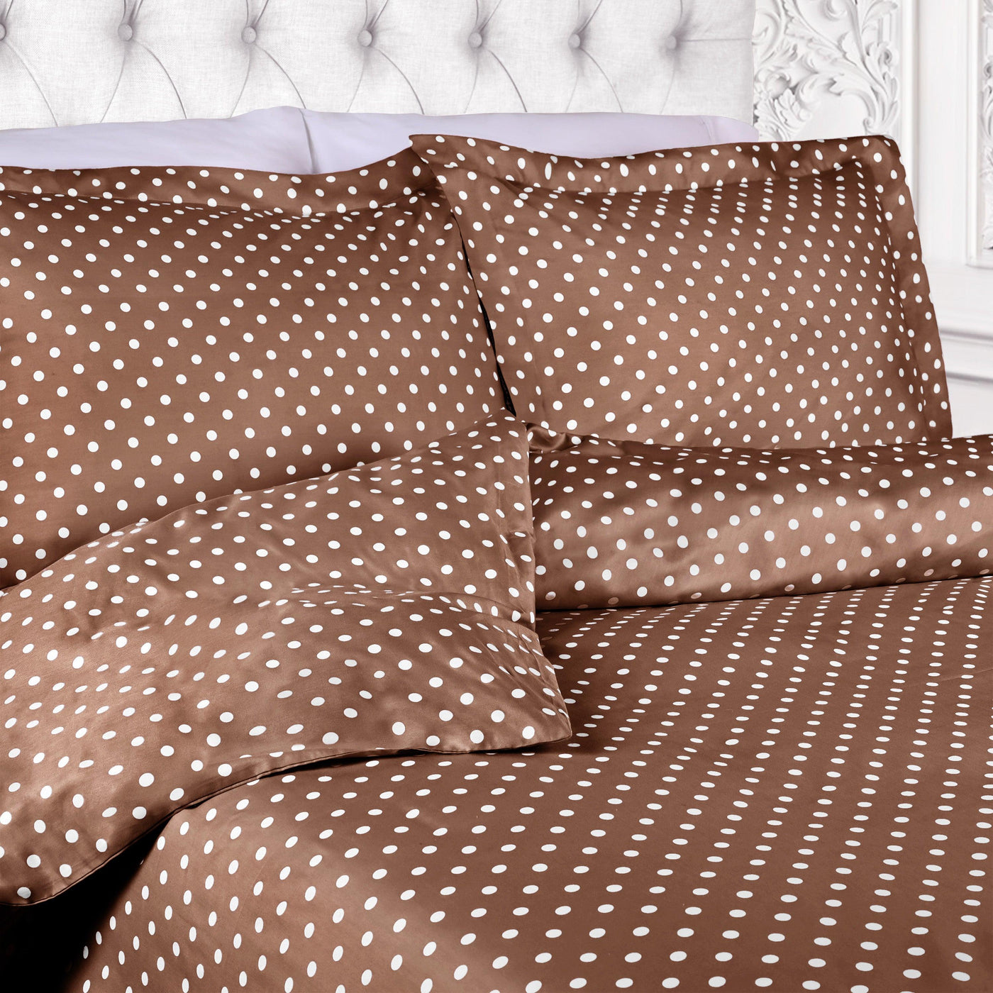 600 Thread Count Cotton Blend Polka Dot Luxury Plush Duvet Cover Set - Picture 35 of 43
