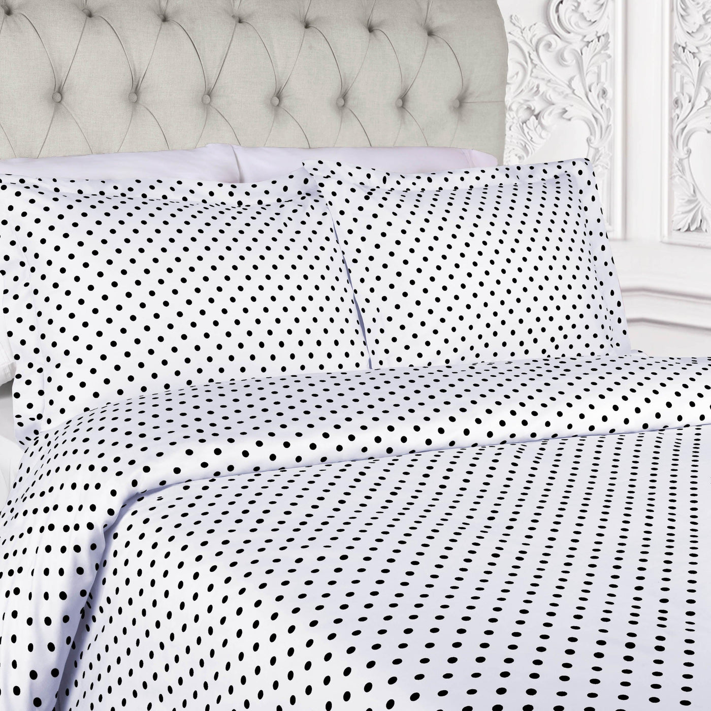 600 Thread Count Cotton Blend Polka Dot Luxury Plush Duvet Cover Set - Picture 39 of 43