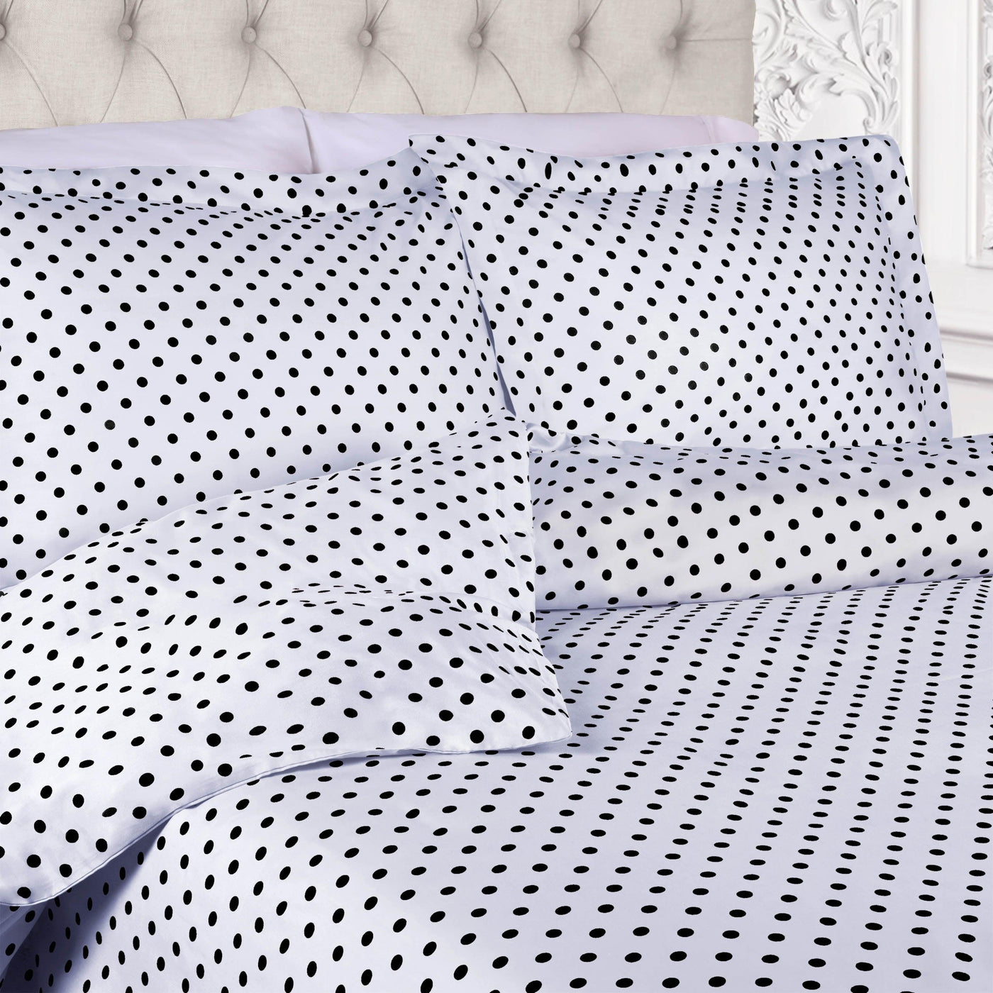 600 Thread Count Cotton Blend Polka Dot Luxury Plush Duvet Cover Set - Picture 40 of 43