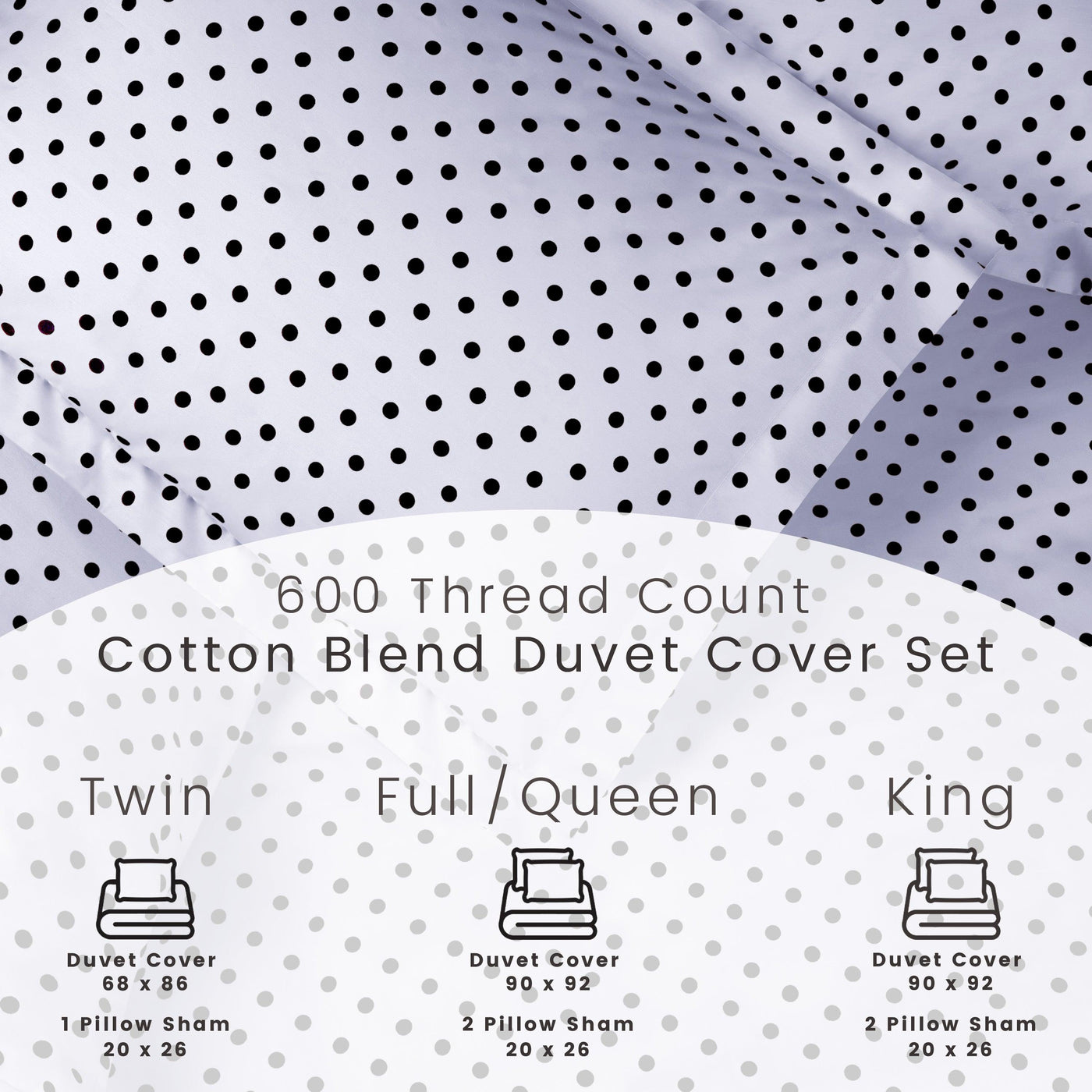 600 Thread Count Cotton Blend Polka Dot Luxury Plush Duvet Cover Set - Picture 42 of 43