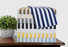  Superior Cotton and Polyester Blend Cabana Stripe Sheet Set - Navy Blue