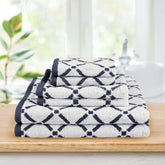 Reversible Diamond Cotton 6-Piece Bath Towel Set - Charcoal/White