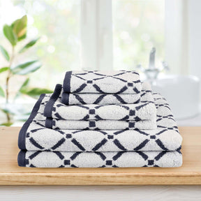 Reversible Diamond Cotton 6-Piece Bath Towel Set - Charcoal/White