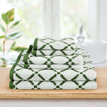Reversible Diamond Cotton 6-Piece Bath Towel Set -  Hunter Green/Cream