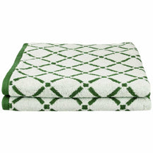 Reversible Diamond Cotton 2-Piece Bath Sheet Set - Hunter Green/Cream