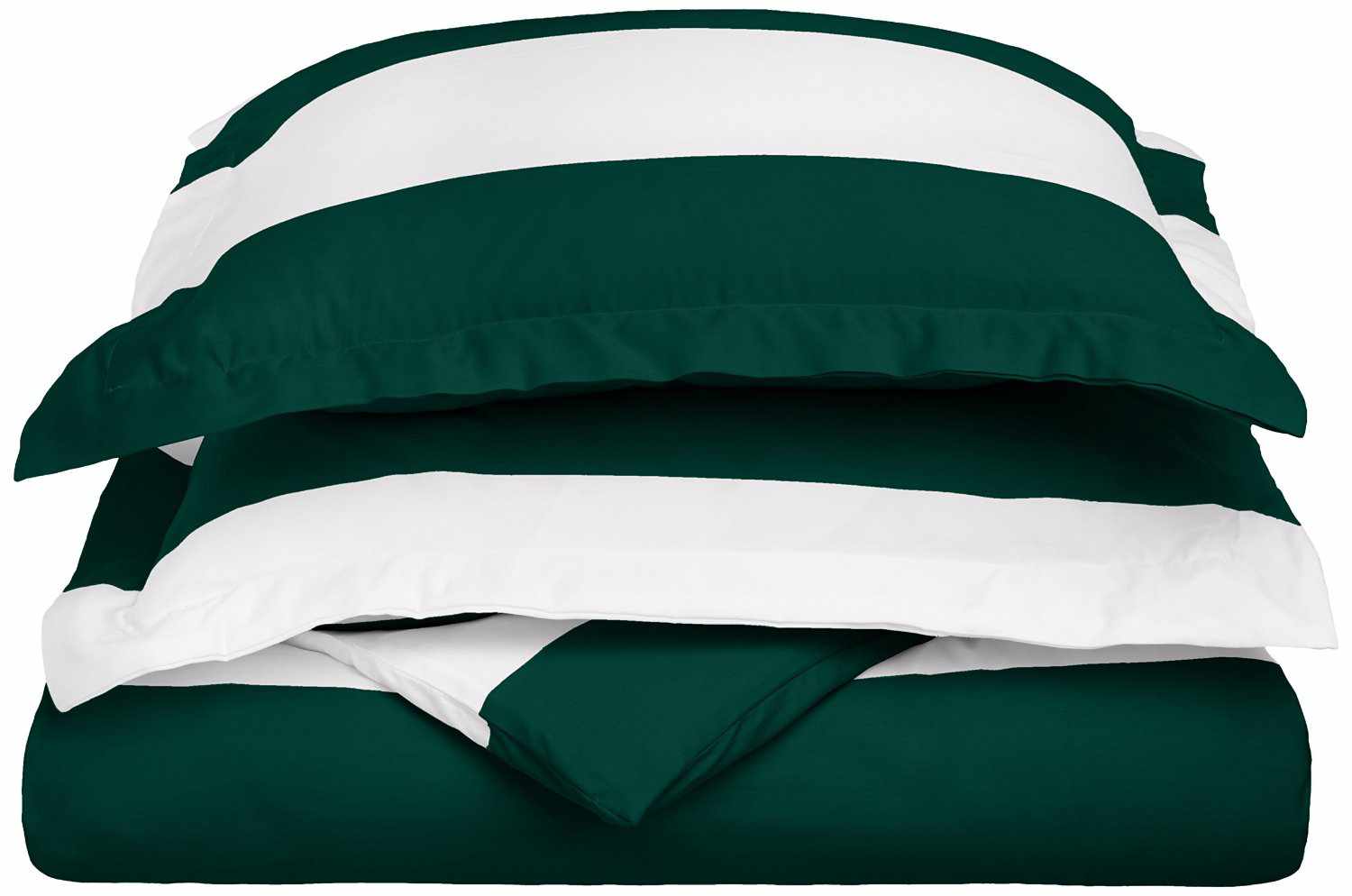 Superior Cotton and Polyester Blend Cabana Stripe Kids' Duvet Cover Set - Hunter Green