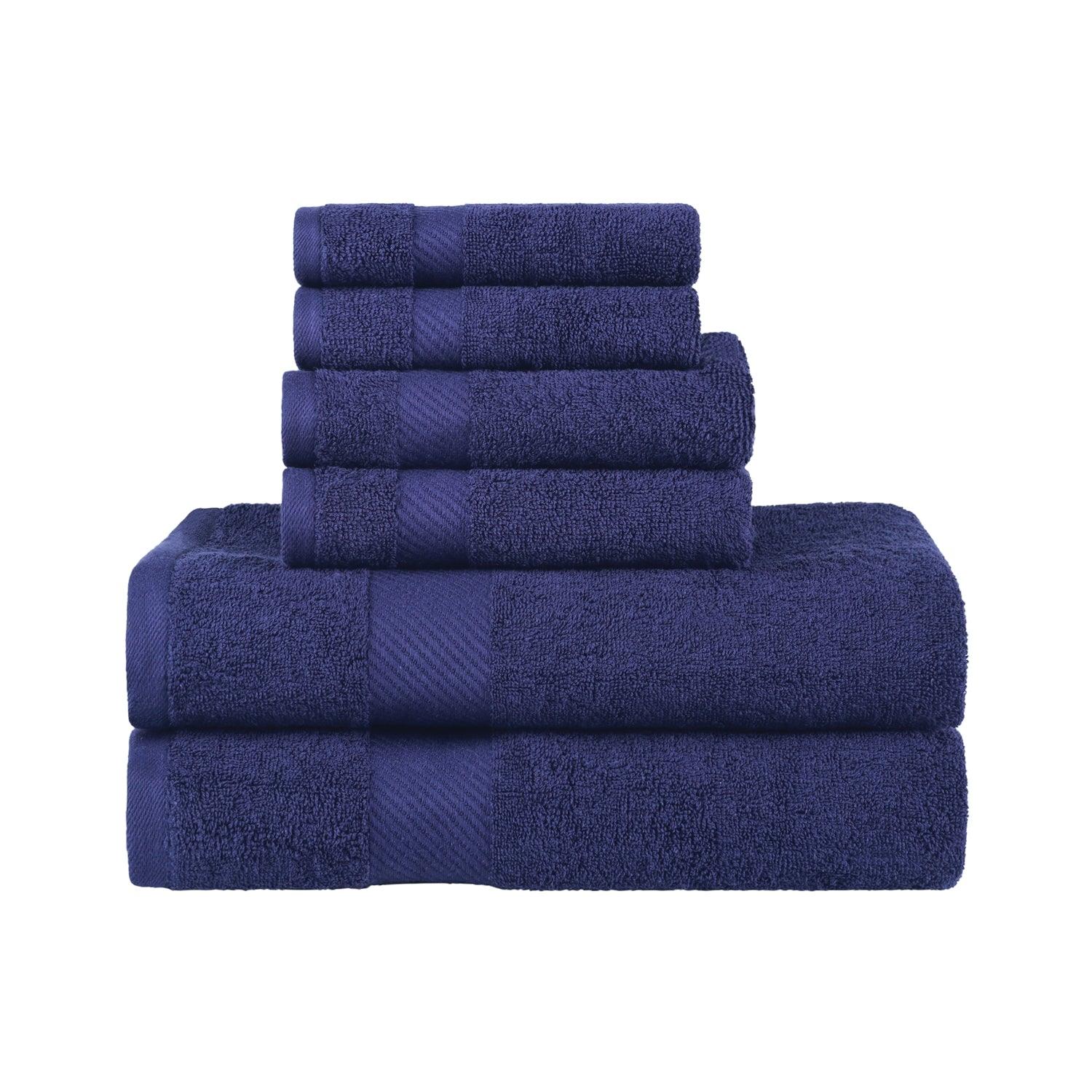 Egyptian Cotton Dobby Border Medium Weight 6 Piece Bath Towel Set - Navy Blue