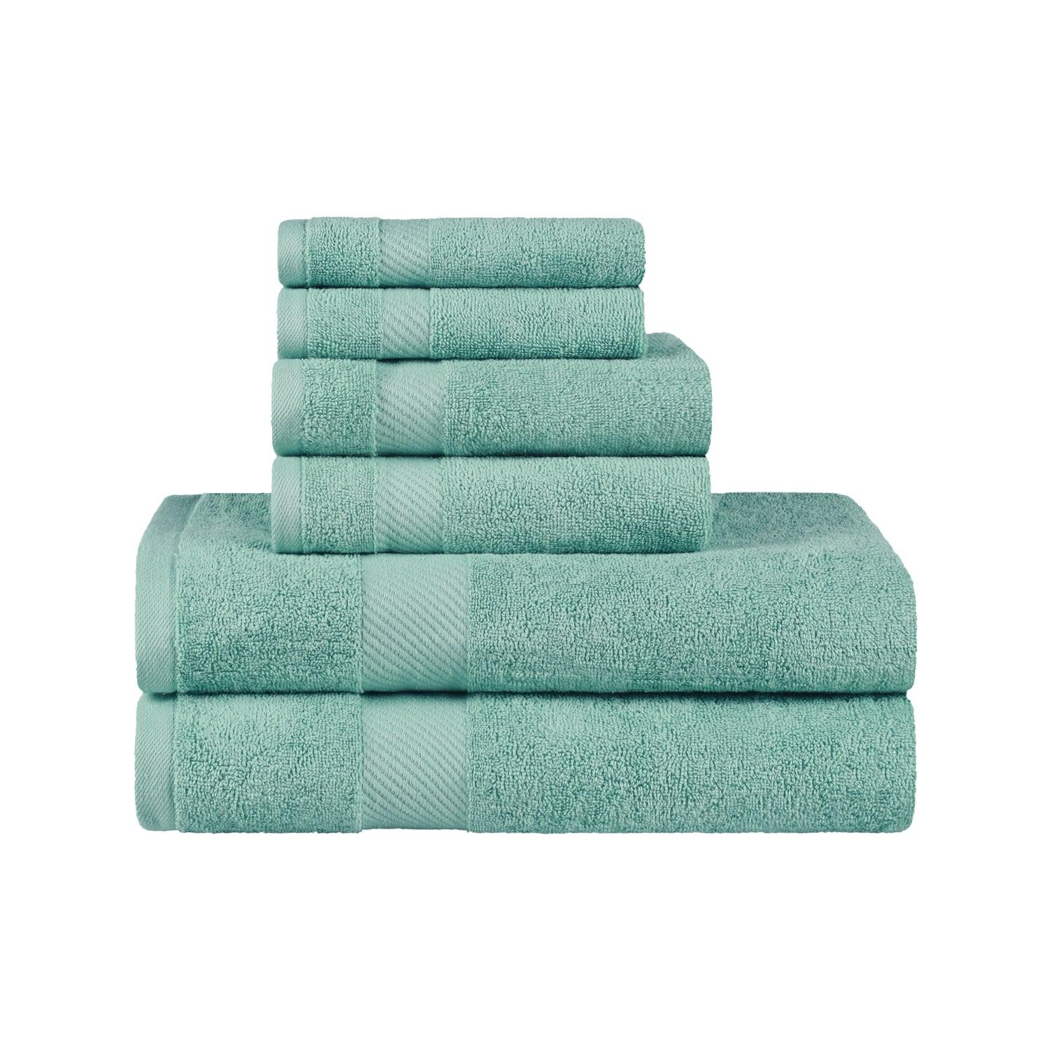 Egyptian Cotton Dobby Border Medium Weight 6 Piece Bath Towel Set - Sea Foam