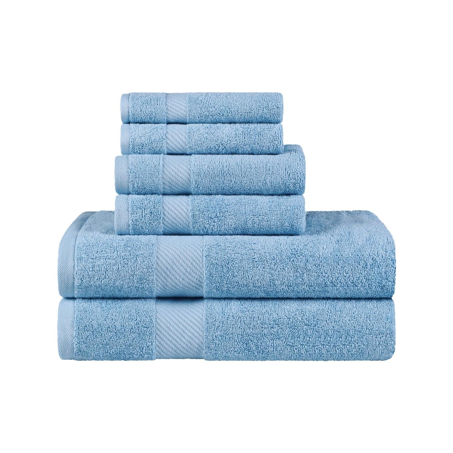 Egyptian Cotton Dobby Border Medium Weight 6 Piece Bath Towel Set - Winter Blue