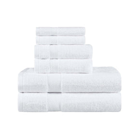 vEgyptian Cotton Dobby Border Medium Weight 6 Piece Bath Towel Set - White