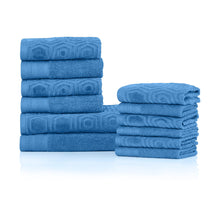 Honeycomb Jacquard 12-Piece Cotton Velour Bath Towel Set - Azure
