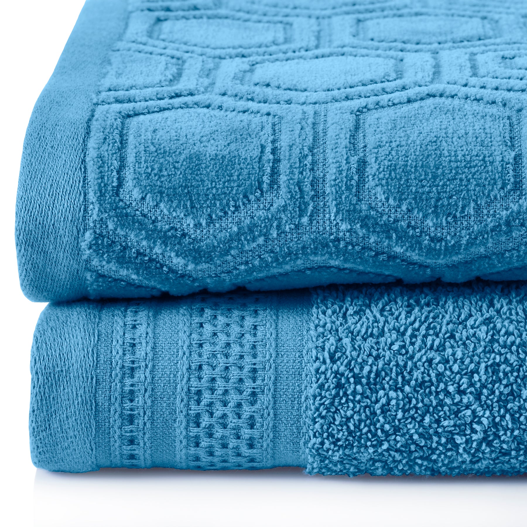 Honeycomb Jacquard 12-Piece Cotton Velour Bath Towel Set - Azure