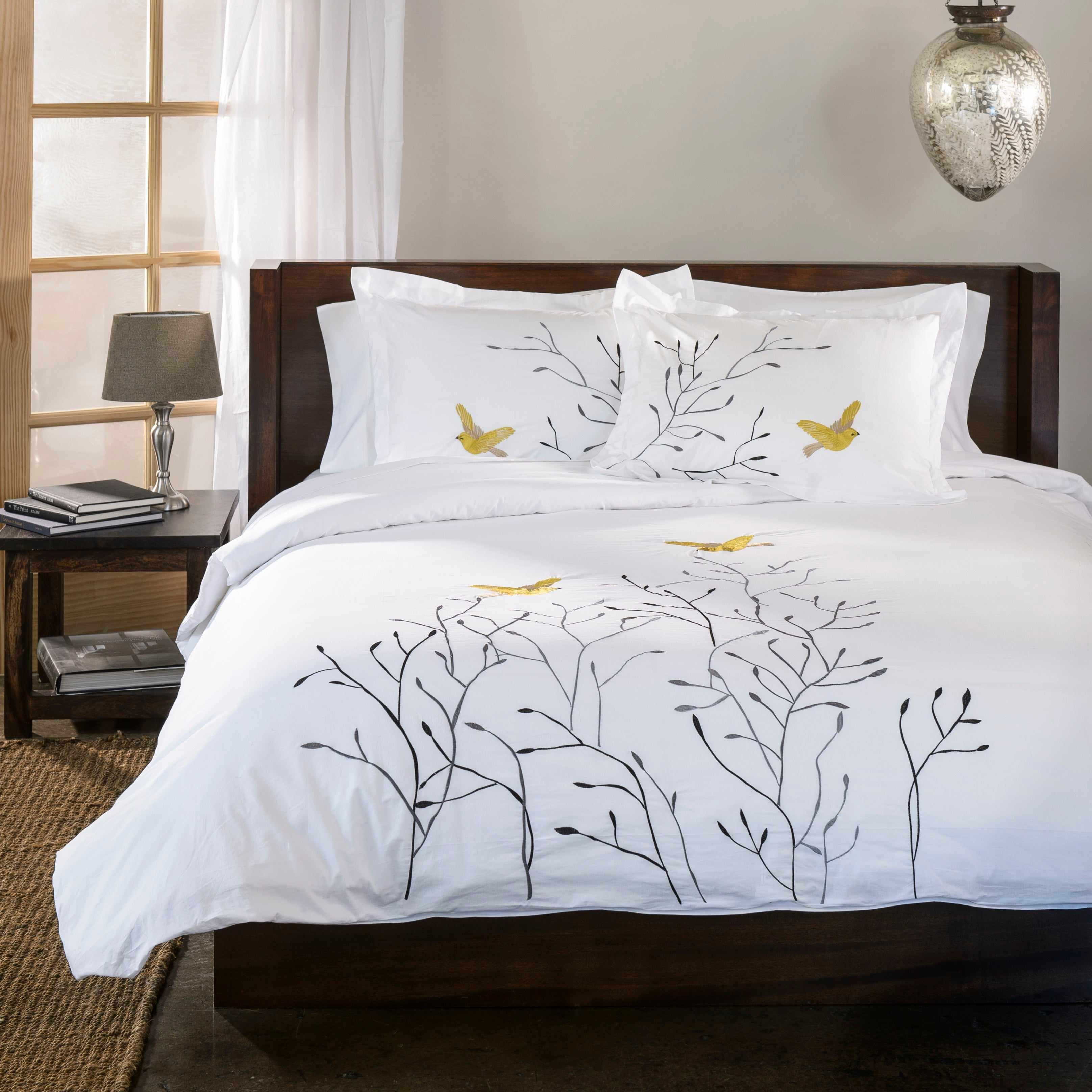 Embroidered Swallow and Floral Cotton Duvet Cover Set - Duvet Cover Set by Superior Brand