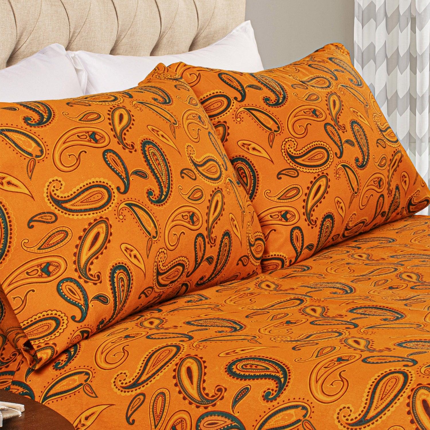 Luxury Flannel Vintage Paisley Pillowcase Set - Pumpkin