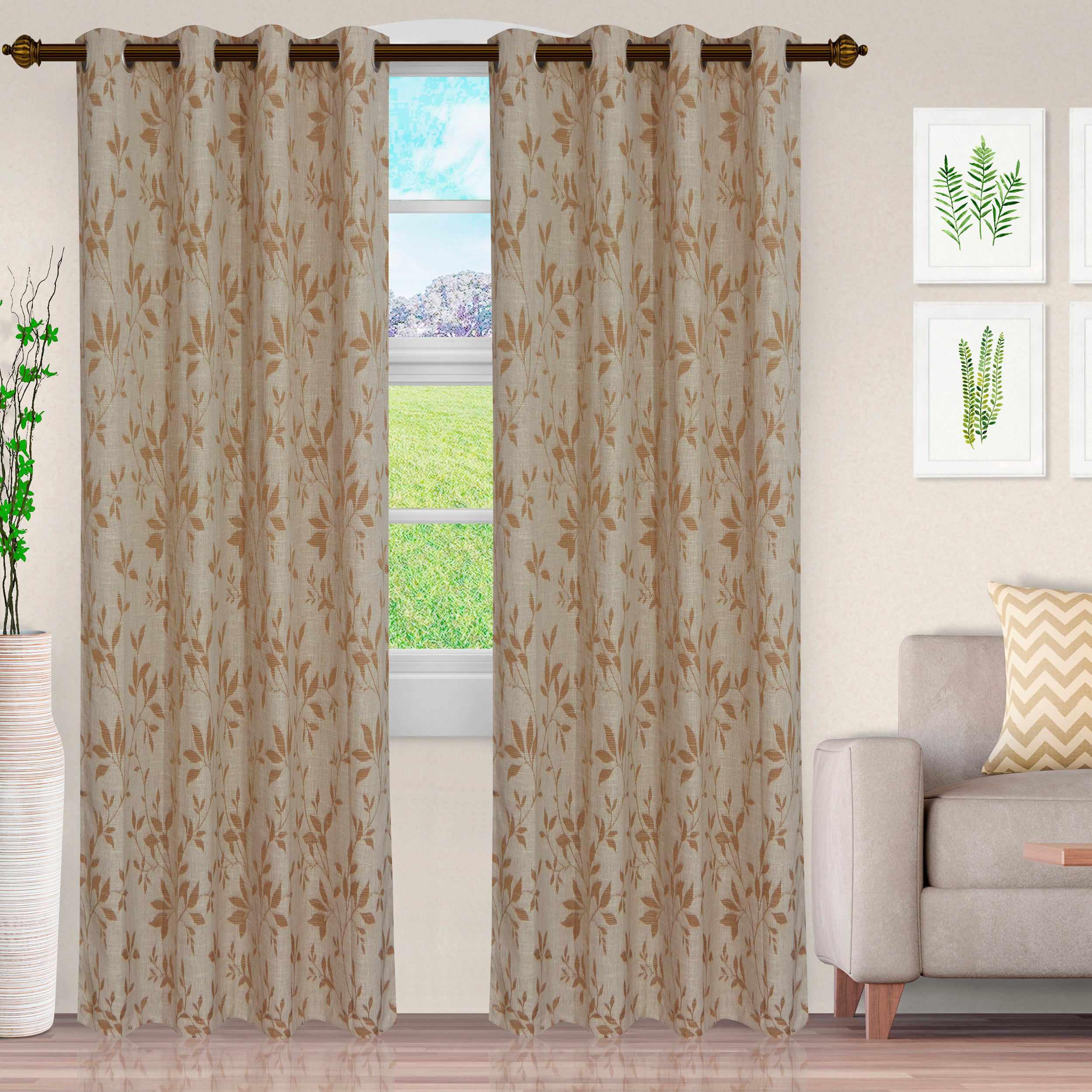 Ghera Jacquard Curtain Panel Set with Grommet Top Header - Semi Sheer Curtains by Superior Brand