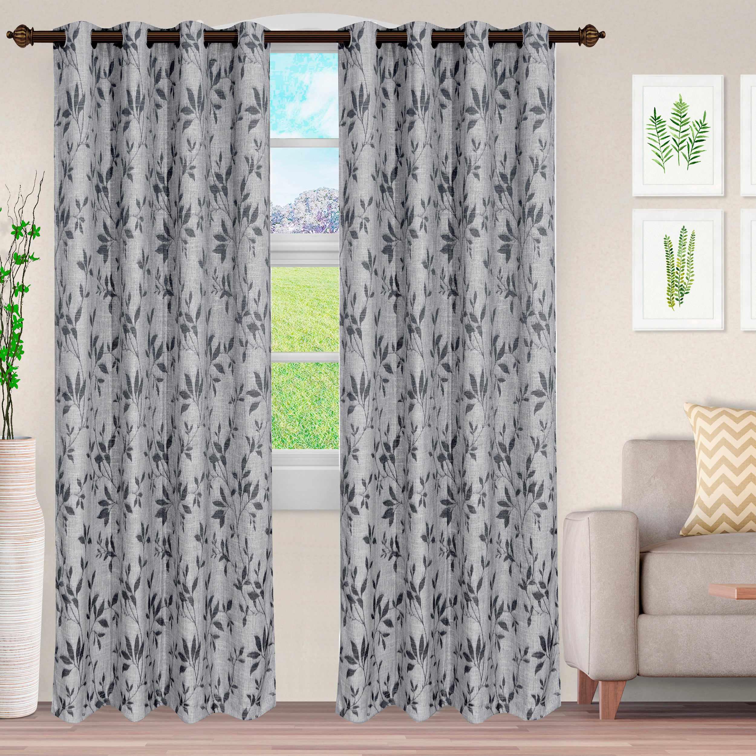 Ghera Jacquard Curtain Panel Set with Grommet Top Header - Semi Sheer Curtains by Superior Brand