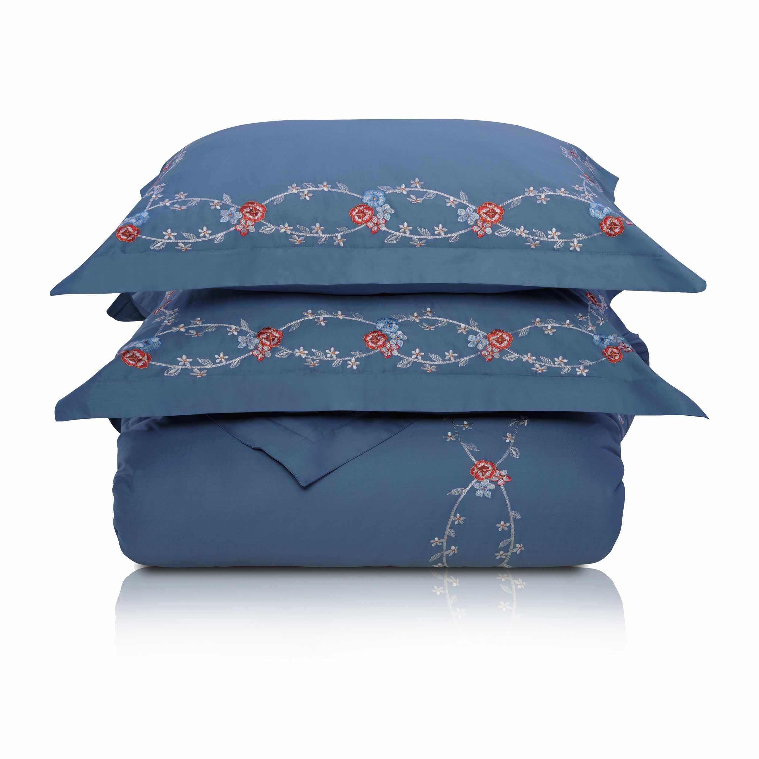 Helena Embroidered Floral Cotton Duvet Cover Set - Duvet Cover Set by Superior Brand
