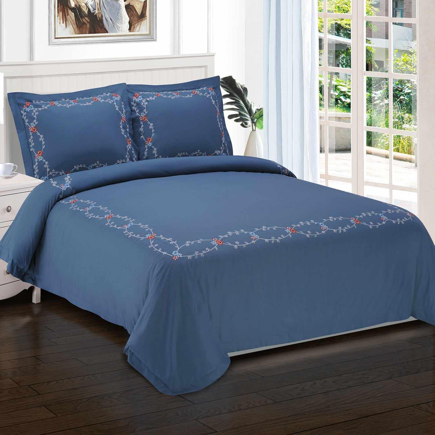 Helena Embroidered Floral Cotton Duvet Cover Set - Duvet Cover Set by Superior Brand