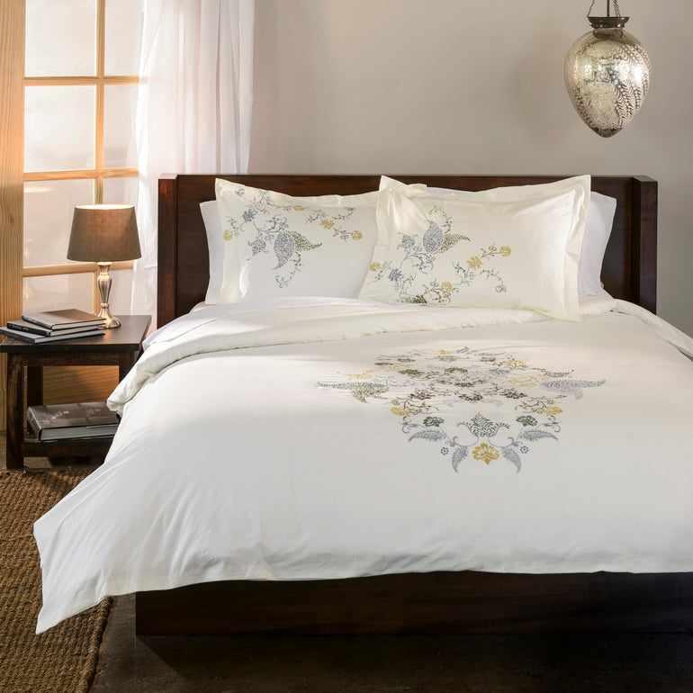 100% Cotton Hyacinth Floral Embroidered Duvet Cover Set - Duvet Cover Set by Superior Brand