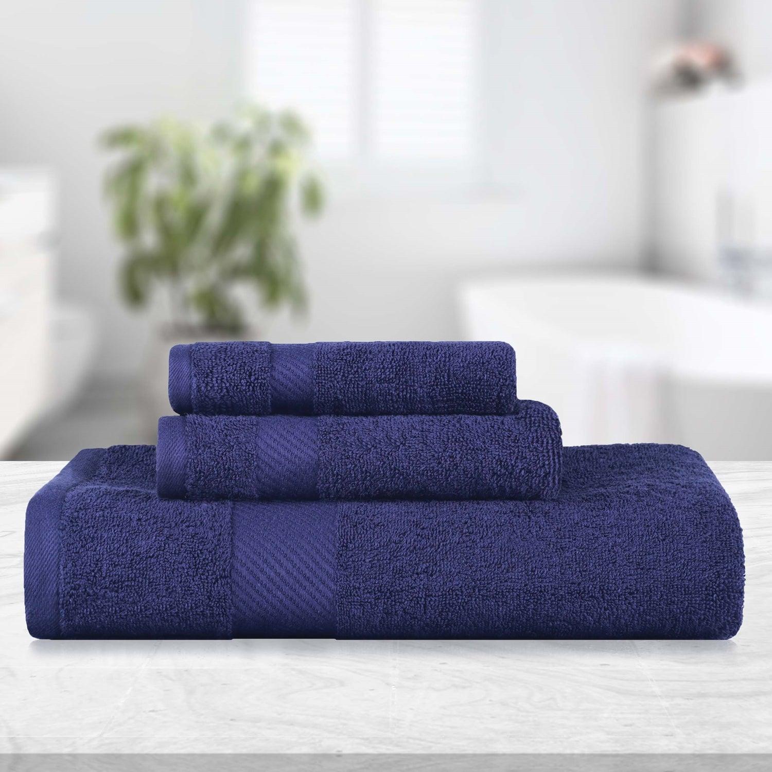 Kendell Egyptian Cotton Quick Drying 3-Piece Towel Set - Navy Blue